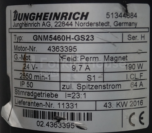 Motor pre Manipulačná technika Jungheinrich 51344884 Steering motor 24V type GNM5460H-GS23 sn 4363395: obrázok 2
