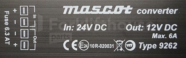 Elektrický systém pre Manipulačná technika Mascot 9262 Converter type 9262  24v DC in 12v DC out max 6A: obrázok 3