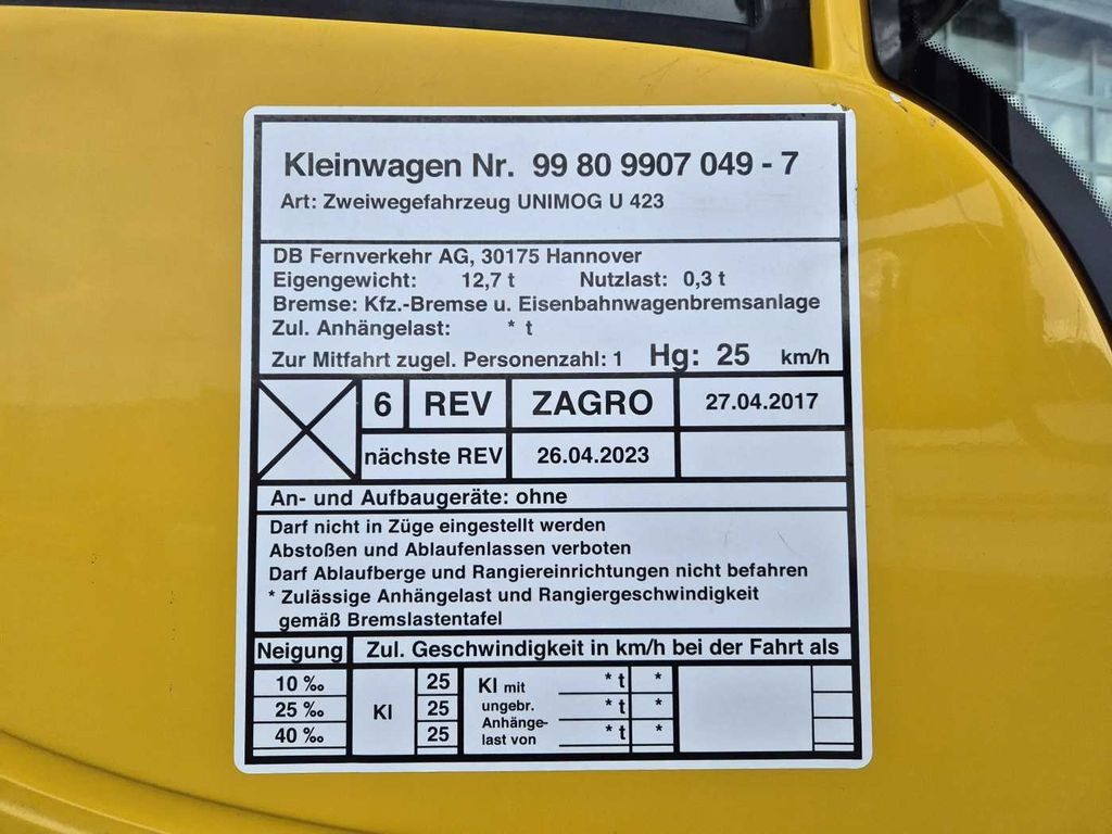 Nákladné auto Mercedes-Benz Unimog U423 4x4 Zweiwege ZAGRO 800 t 52 Achsen: obrázok 14