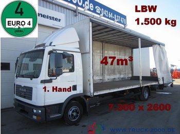 Nákladné vozidlo s posuvnou plachtou MAN TGL 12.180 Schiebeplane 7.30m lang 47m³ LBW1.5t.