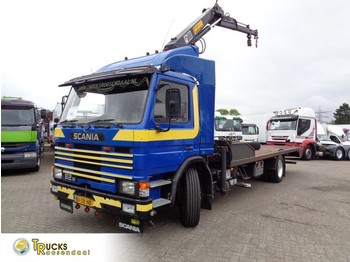 Valníkový/ Plošinový nákladný automobil, Auto s hydraulickou rukou Scania 82M + Manual + Hiab Crane + Blad-Blad + adjustable deck lift + winch: obrázok 1