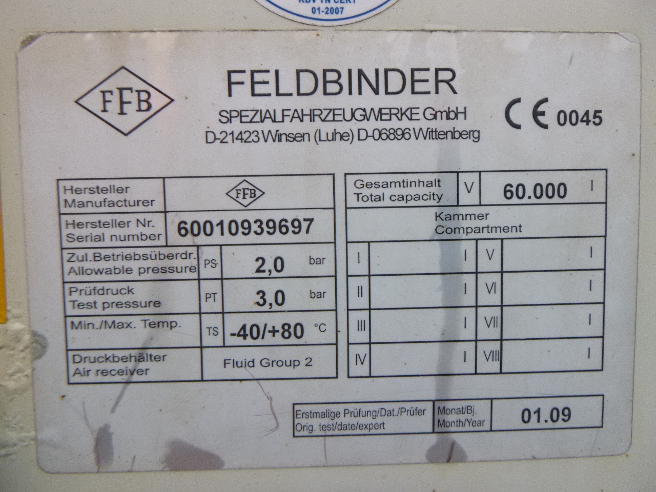 Cisternový náves na prepravu múky Feldbinder Powder tank alu 60 m3 (tipping): obrázok 24