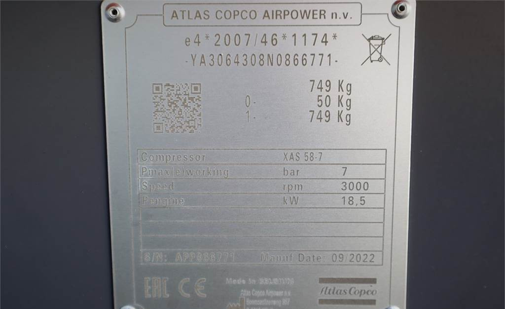 Vzduchový kompresor Atlas Copco XAS 58-7 Valid inspection, *Guarantee! Diesel, Vol: obrázok 7