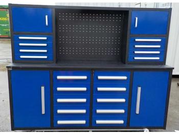 Stavebné zariadenia Unused 7ft Work Bench/Tool Cabinet, 2 Doors, 18 Drawers (Blue)