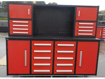 Stavebné zariadenia Unused 7ft Work Bench/Tool Cabinet, 2 Doors, 18 Drawers (Red)