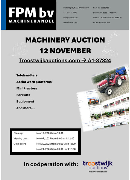 Machinery auction FPM bv, Wekerom, Netherlands - Nakladač: obrázok 1 Machinery auction FPM bv, Wekerom, Netherlands - Nakladač: obrázok 1