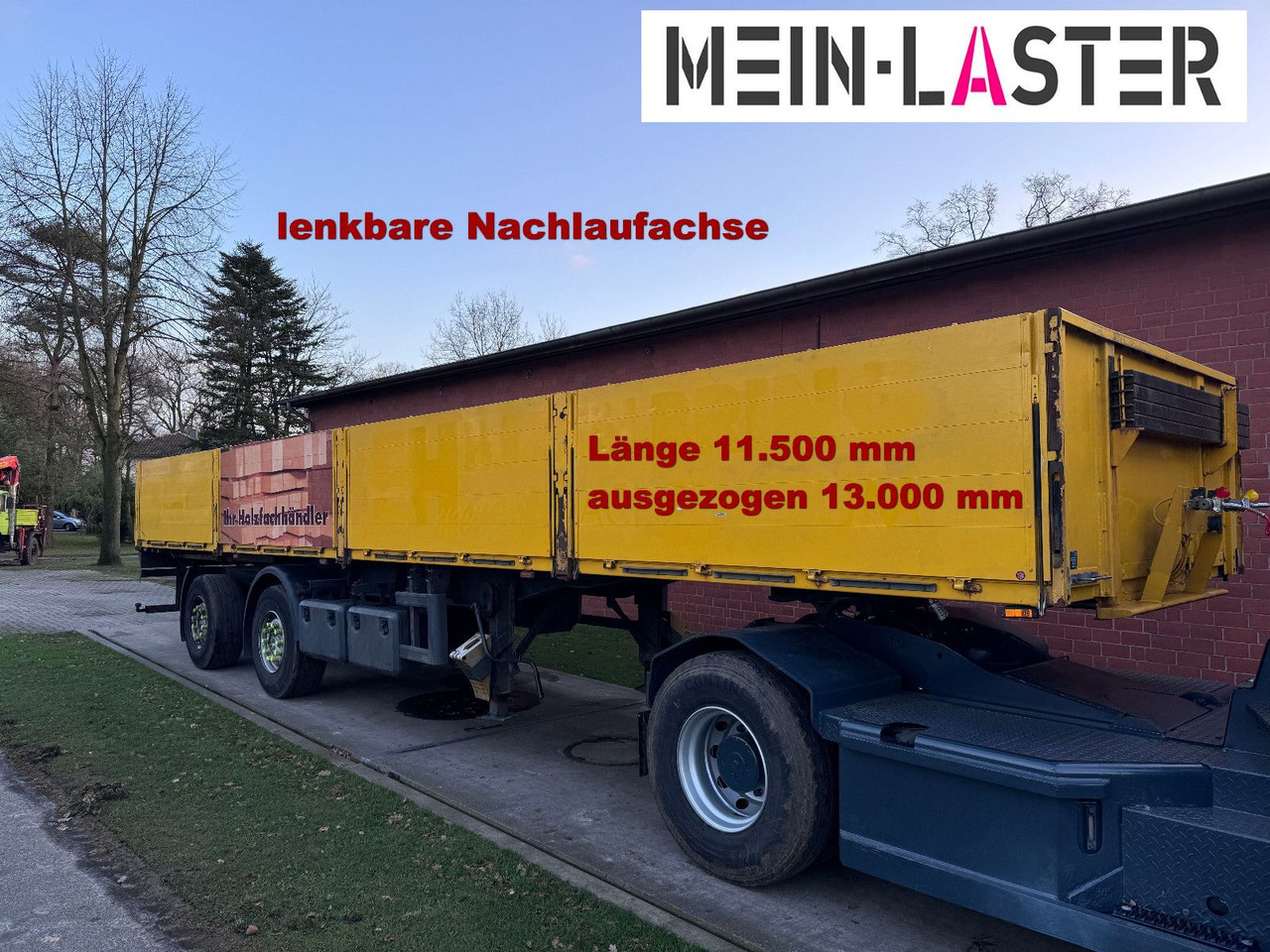 Ackermann Baustoffpritsche 11.5-13 m Lenkachse NL 19t - Plošinový/ Valníkový náves: obrázok 1 Ackermann Baustoffpritsche 11.5-13 m Lenkachse NL 19t - Plošinový/ Valníkový náves: obrázok 1