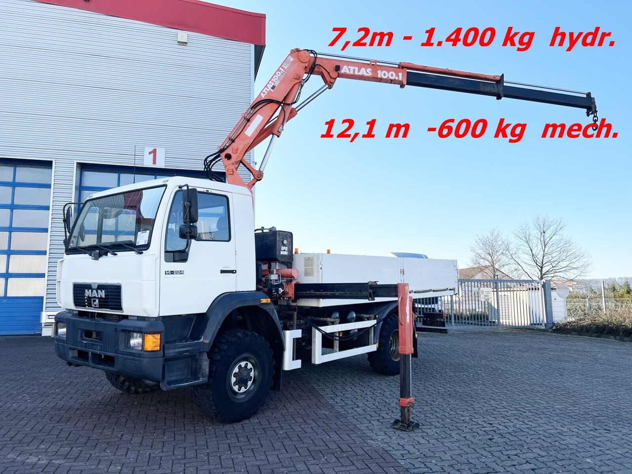 MAN 14.224 LAC 4x4 BB 14.224 LAC 4x4 BB mit Kran Atlas 100.1 - Auto s hydraulickou rukou, Valníkový/ Plošinový nákladný automobil: obrázok 1 MAN 14.224 LAC 4x4 BB 14.224 LAC 4x4 BB mit Kran Atlas 100.1 - Auto s hydraulickou rukou, Valníkový/ Plošinový nákladný automobil: obrázok 1