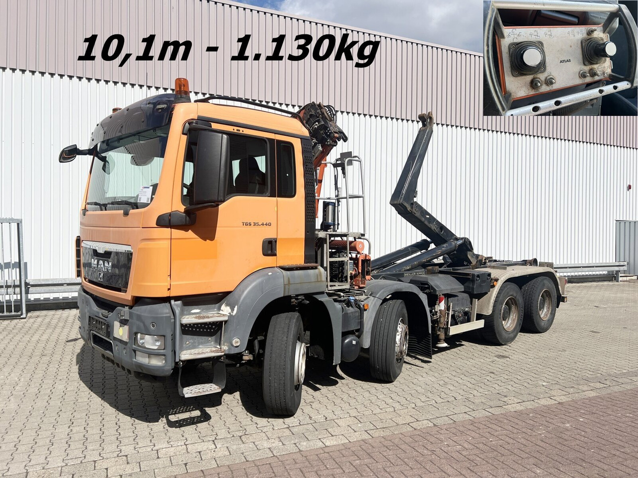 MAN TGS 35.440 8x4 BL TGS 35.440 8x4 BL, Meiller 19.62, Atlas Kran 135.2-A3, Funk - Hákový nosič kontajnerov, Auto s hydraulickou rukou: obrázok 1 MAN TGS 35.440 8x4 BL TGS 35.440 8x4 BL, Meiller 19.62, Atlas Kran 135.2-A3, Funk - Hákový nosič kontajnerov, Auto s hydraulickou rukou: obrázok 1