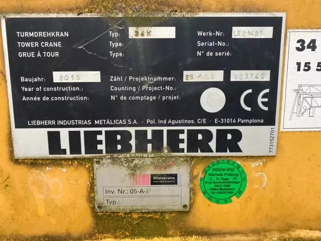 2015 Liebherr 34 K - Vežový žeriav: obrázok 5 2015 Liebherr 34 K - Vežový žeriav: obrázok 5