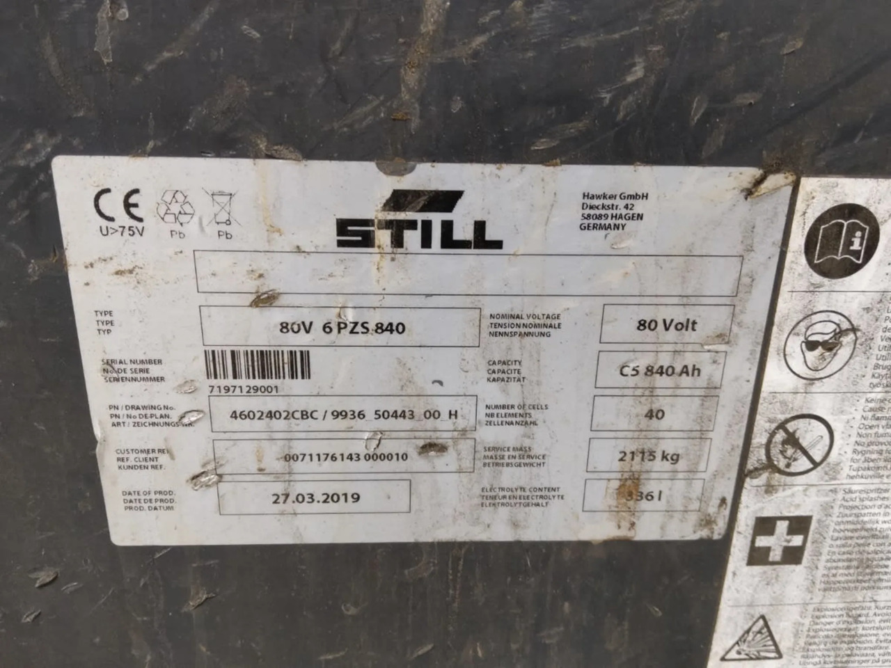 Hawker Battery 80V 840Ah - Akumulátor pre Manipulačná technika: obrázok 2 Hawker Battery 80V 840Ah - Akumulátor pre Manipulačná technika: obrázok 2
