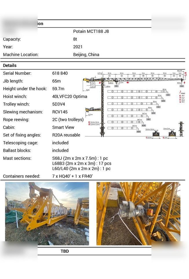 2021 POTAIN MCT188 - Vežový žeriav: obrázok 2 2021 POTAIN MCT188 - Vežový žeriav: obrázok 2