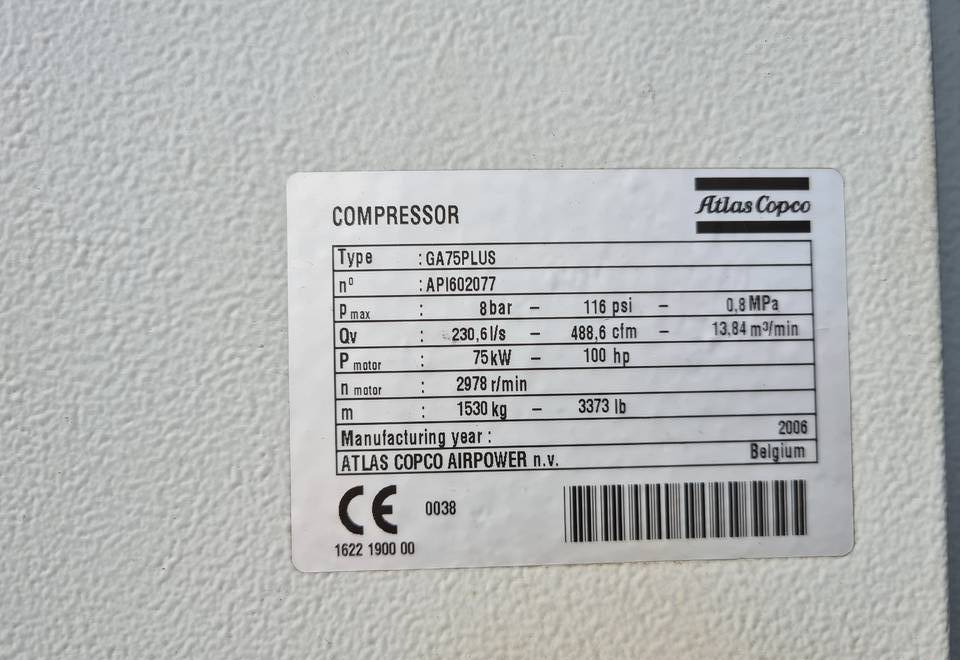 Kompresor śrubowy ATLAS COPCO GA 75 + - Vzduchový kompresor: obrázok 5 Kompresor śrubowy ATLAS COPCO GA 75 + - Vzduchový kompresor: obrázok 5