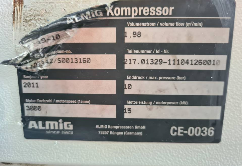 Kompresor śrubowy Almig Belt 15, 15 kw. 2011r - Vzduchový kompresor: obrázok 5 Kompresor śrubowy Almig Belt 15, 15 kw. 2011r - Vzduchový kompresor: obrázok 5