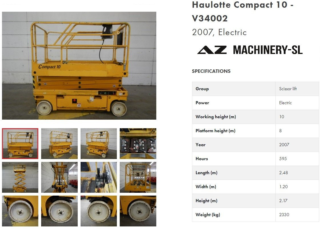 Used Electric scissor Lift Haulotte Compact 10 - Samohybná plošiny: obrázok 1 Used Electric scissor Lift Haulotte Compact 10 - Samohybná plošiny: obrázok 1