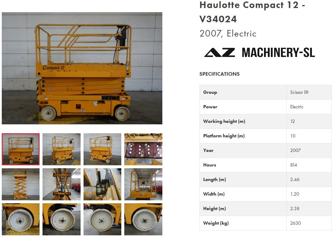 Used Electric scissor Lift Haulotte Compact 12 - Samohybná plošiny: obrázok 1 Used Electric scissor Lift Haulotte Compact 12 - Samohybná plošiny: obrázok 1