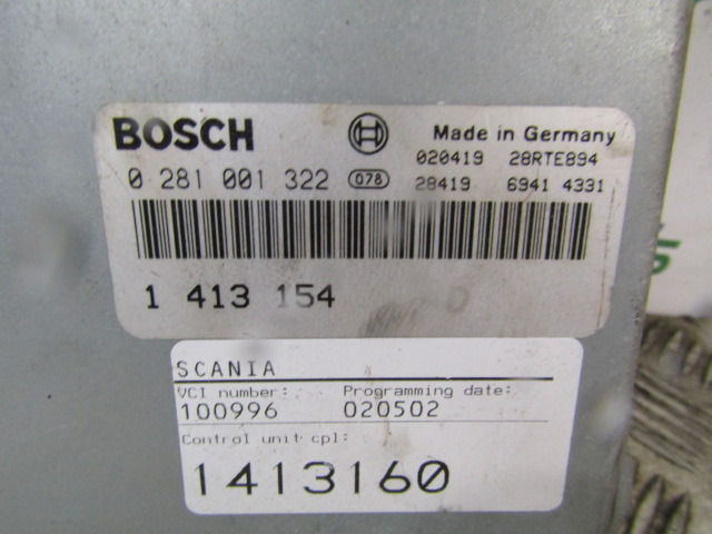 SCANIA P94 ENGINE ECU BOSCH P/NO 0281 001 322 - Riadiaca jednotka pre Nákladné auto: obrázok 2 SCANIA P94 ENGINE ECU BOSCH P/NO 0281 001 322 - Riadiaca jednotka pre Nákladné auto: obrázok 2