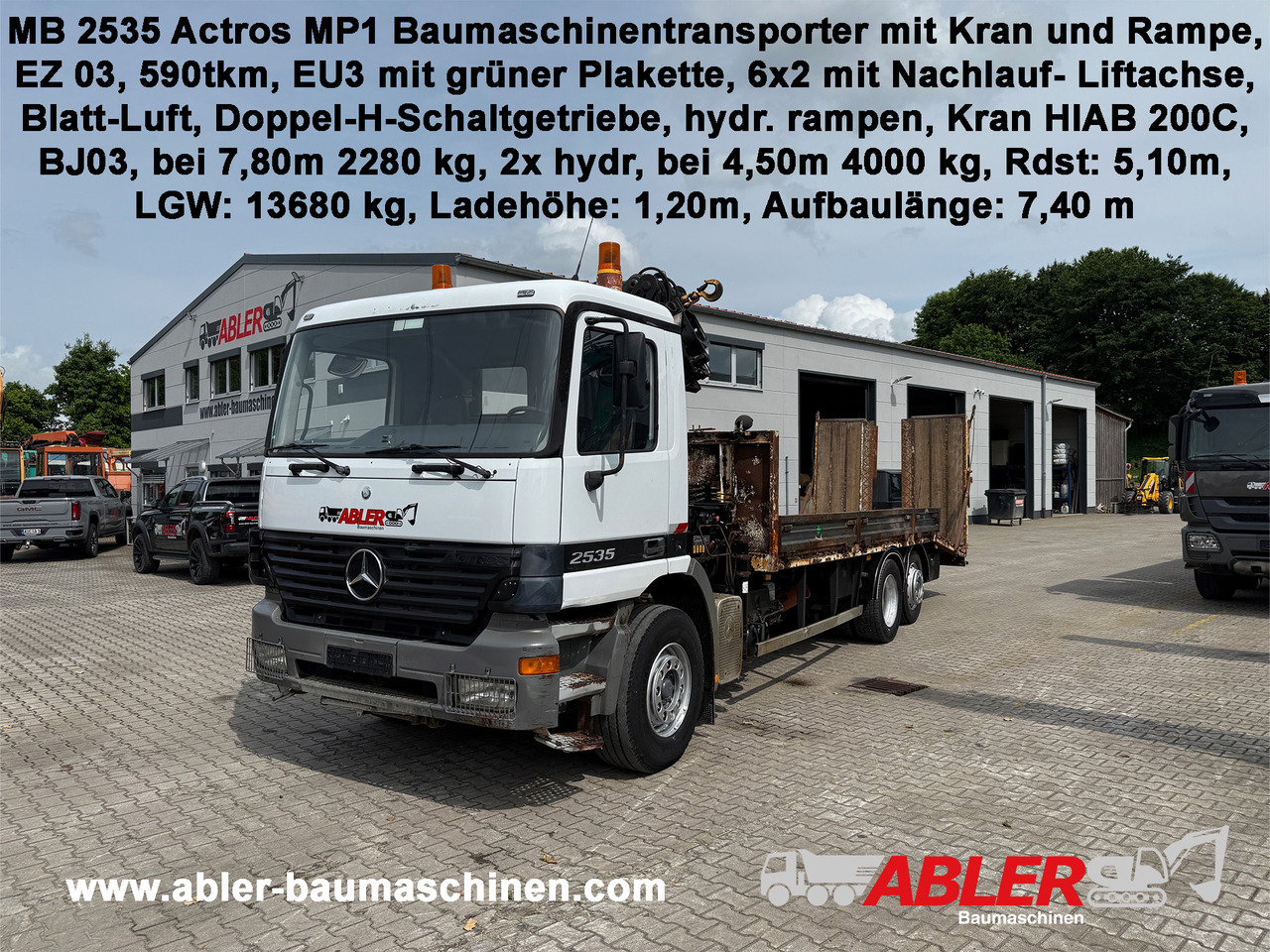 Mercedes-Benz 2535 Actros MP1 Baumaschinentransporter mit Kran und Rampen - Nákladné vozidlo na prepravu automobilov, Auto s hydraulickou rukou: obrázok 1 Mercedes-Benz 2535 Actros MP1 Baumaschinentransporter mit Kran und Rampen - Nákladné vozidlo na prepravu automobilov, Auto s hydraulickou rukou: obrázok 1