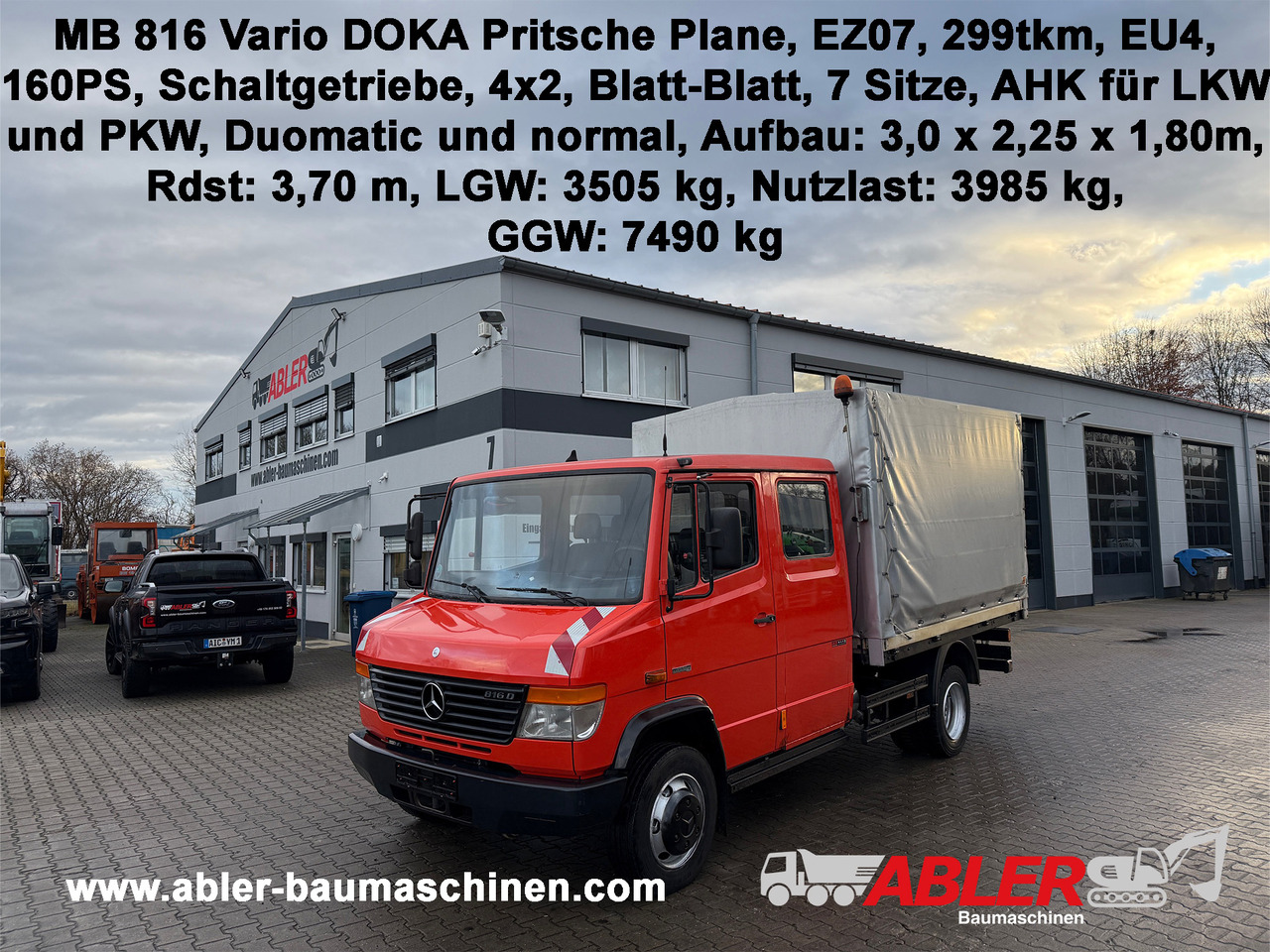Mercedes-Benz 816 Vario Doka Pritsche Plane 2x AHK - Plachtové nákladné vozidlo: obrázok 1 Mercedes-Benz 816 Vario Doka Pritsche Plane 2x AHK - Plachtové nákladné vozidlo: obrázok 1
