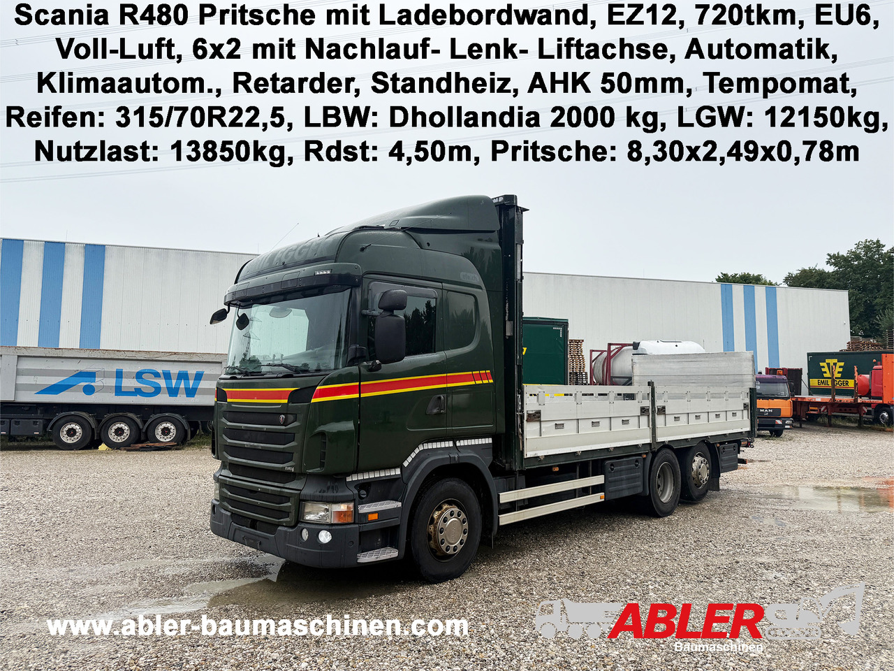 Scania R480 Pritsche mit Ladebordwand AHK - Valníkový/ Plošinový nákladný automobil, Auto s hydraulickou rukou: obrázok 1 Scania R480 Pritsche mit Ladebordwand AHK - Valníkový/ Plošinový nákladný automobil, Auto s hydraulickou rukou: obrázok 1