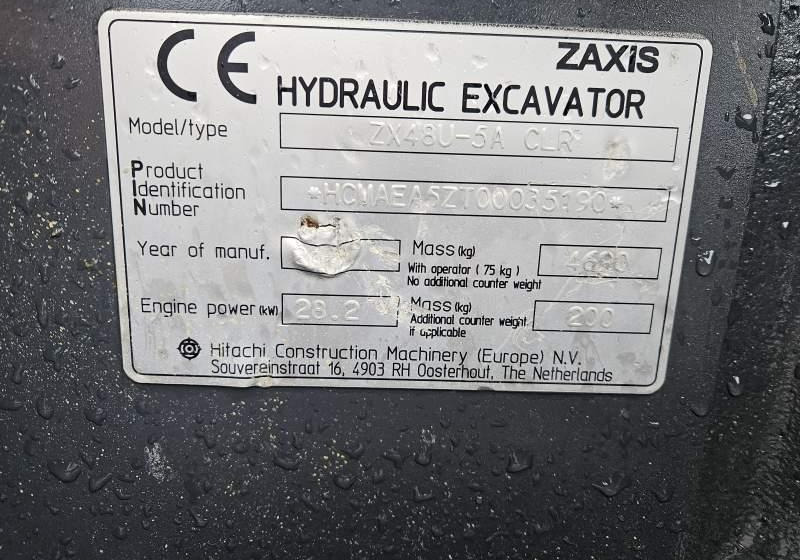 Pásové rýpadlo Hitachi ZX48U-5A CLR / 3 ŁYŻKI / SPROWADZONA / 2 300 MTH: obrázok 19