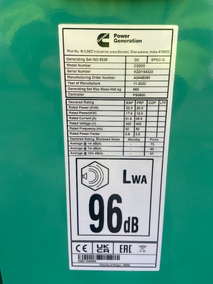 Cummins C22D5 - 22 kVA Generator - DPX-18501 - Elektrický generátor: obrázok 4 Cummins C22D5 - 22 kVA Generator - DPX-18501 - Elektrický generátor: obrázok 4