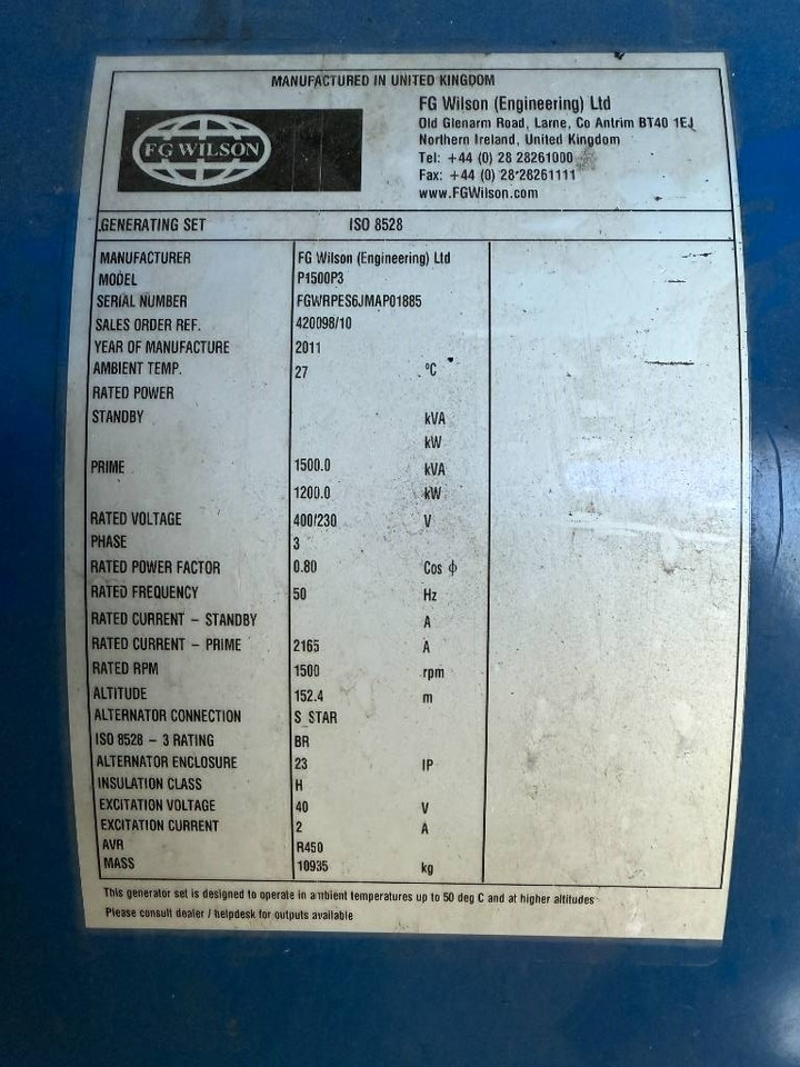 FG Wilson P1500P3 - 1.650 kVA Generator - DPX-12628 - Elektrický generátor: obrázok 5 FG Wilson P1500P3 - 1.650 kVA Generator - DPX-12628 - Elektrický generátor: obrázok 5