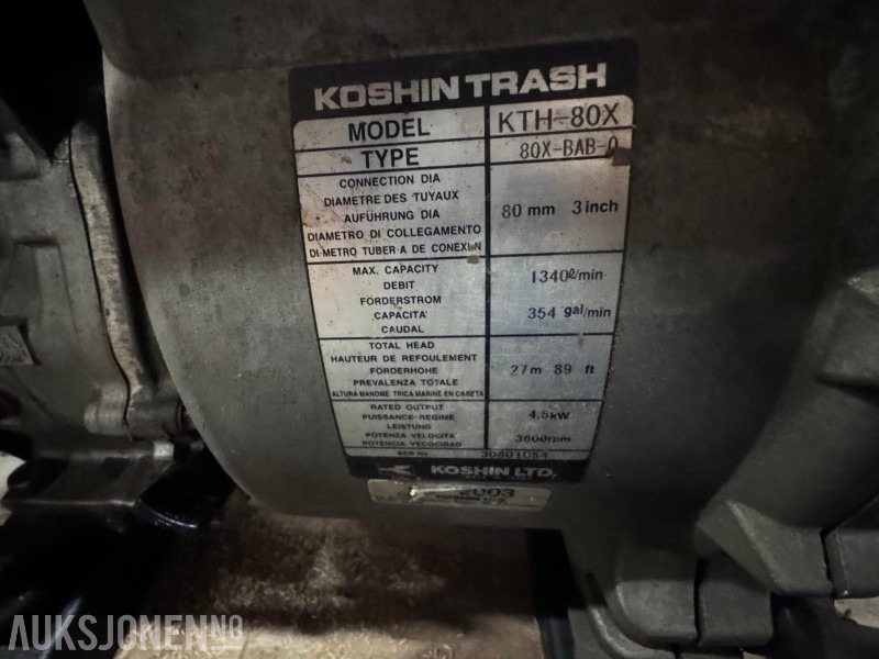 Príslušenstvo pre Stavebné stroje Koshin Trash Vannpumpe KTH-80X med Honda GX240 8.0 motor - 1340 l/min - Ø 80 mm: obrázok 14