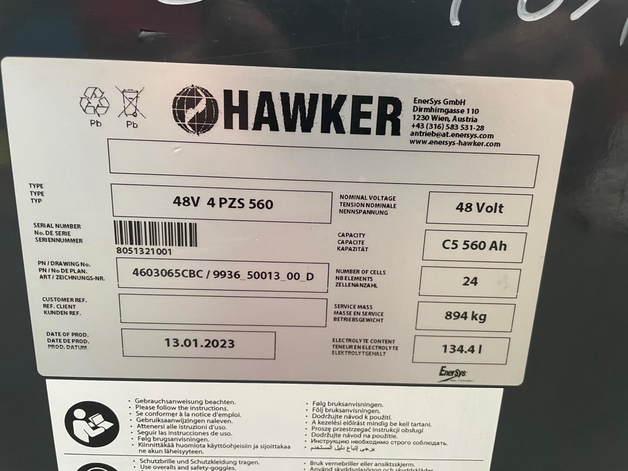 Hawker 48V 4 PZS 560 - Akumulátor pre Manipulačná technika: obrázok 2 Hawker 48V 4 PZS 560 - Akumulátor pre Manipulačná technika: obrázok 2