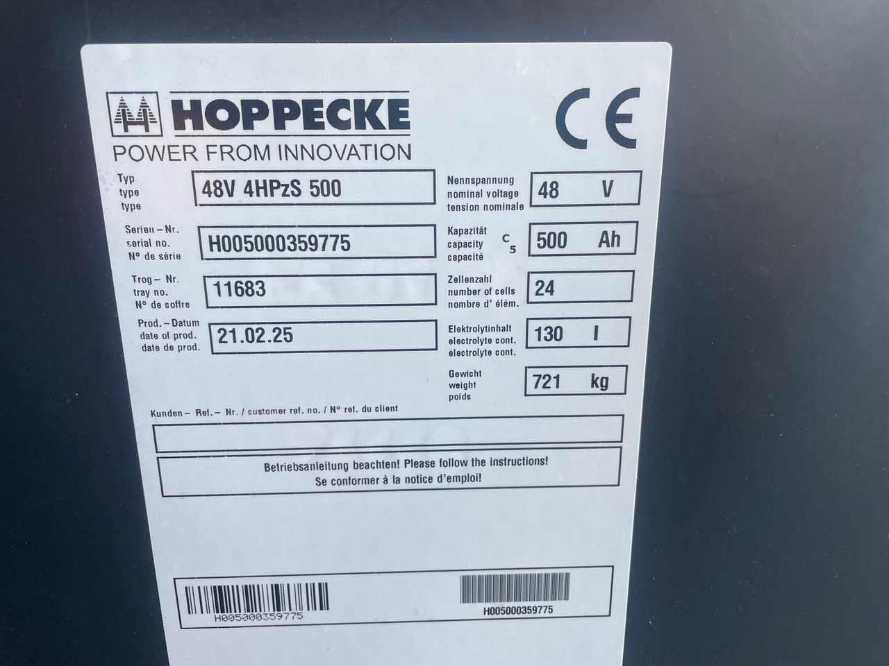 Hoppecke 48V 4 HPzS 500 - Akumulátor pre Manipulačná technika: obrázok 2 Hoppecke 48V 4 HPzS 500 - Akumulátor pre Manipulačná technika: obrázok 2