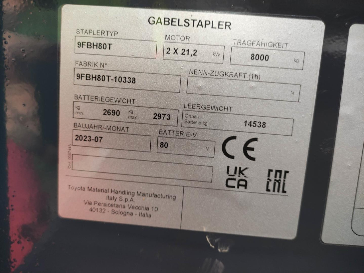 Elektrický vysokozdvižný vozík Toyota 9FBH80T900: obrázok 6