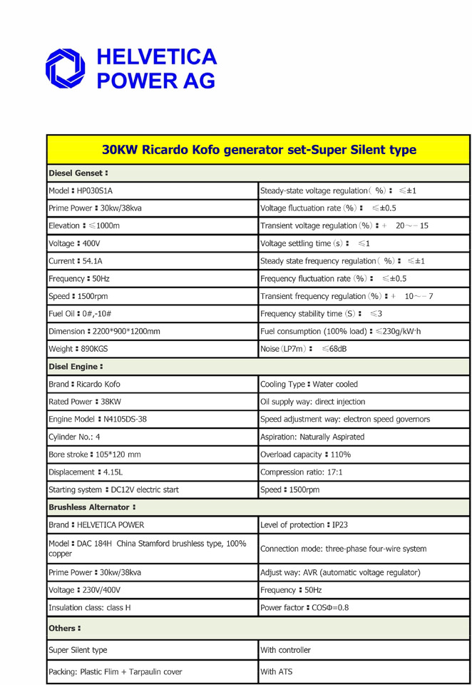HELVETICA POWER HP030S1A 38KVA / 30KW Diesel Stromgenerator SuperSilent - Elektrický generátor: obrázok 4 HELVETICA POWER HP030S1A 38KVA / 30KW Diesel Stromgenerator SuperSilent - Elektrický generátor: obrázok 4