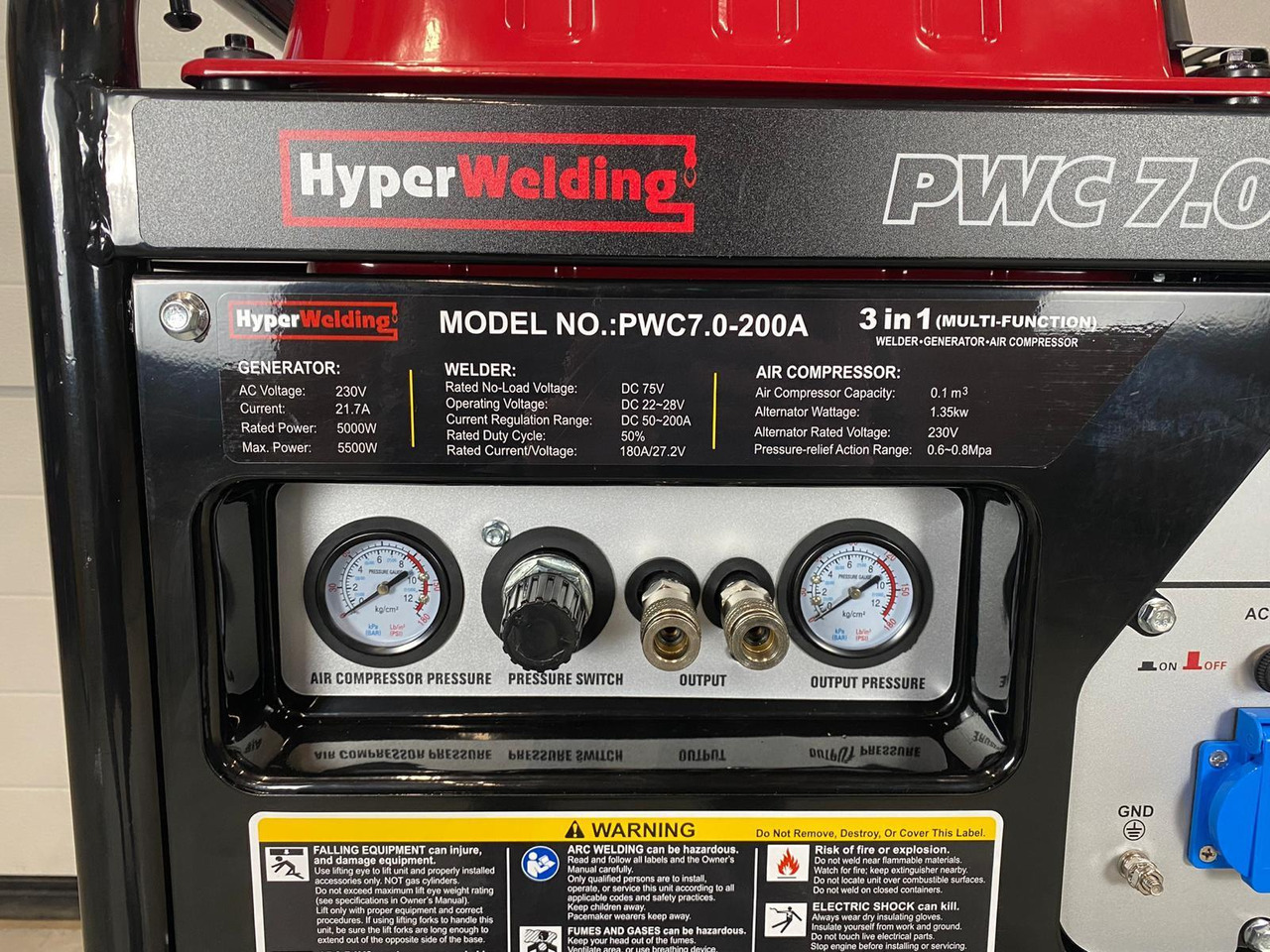 HyperWelding PWC7.0-200A 3 in 1 Multimachine (Generator, Lasapparaat en Luchtcompressor) - Vybavenie garáže/ Dielne: obrázok 2 HyperWelding PWC7.0-200A 3 in 1 Multimachine (Generator, Lasapparaat en Luchtcompressor) - Vybavenie garáže/ Dielne: obrázok 2