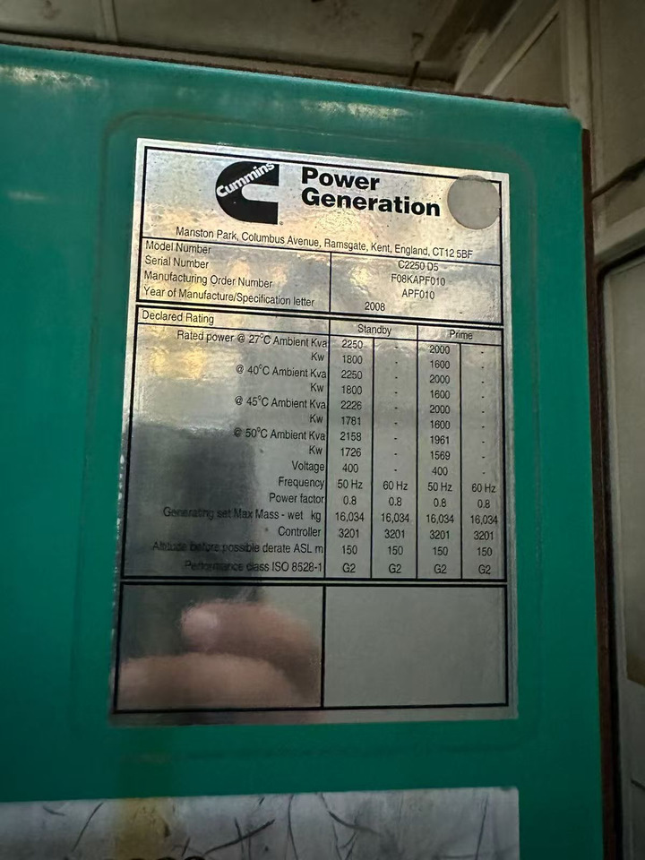 CUMMINS QSK60-G4 - Elektrický generátor: obrázok 1 CUMMINS QSK60-G4 - Elektrický generátor: obrázok 1