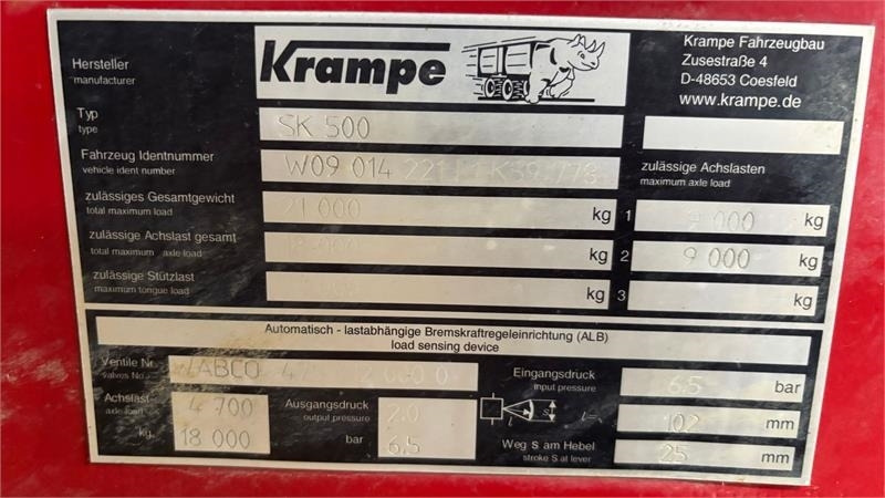 Krampe SK 550 Entreprenørvogn med Hardox kasse SK 500 - Poľnohospodársky sklápěcí príves: obrázok 5 Krampe SK 550 Entreprenørvogn med Hardox kasse SK 500 - Poľnohospodársky sklápěcí príves: obrázok 5