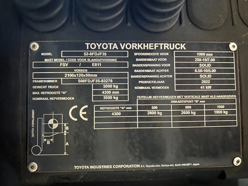 Nový Dieselový vysokozdvižný vozík Toyota 52-8FDJF35 TONERO 35 (NEW) (5x in Stock): obrázok 16 Nový Dieselový vysokozdvižný vozík Toyota 52-8FDJF35 TONERO 35 (NEW) (5x in Stock): obrázok 16