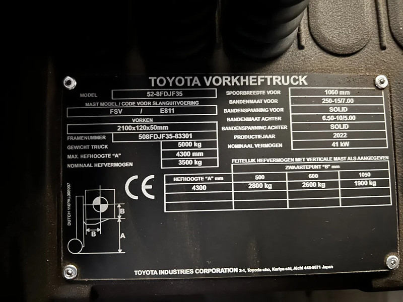 Nový Dieselový vysokozdvižný vozík Toyota 52-8FDJF35 TONERO 35 (NEW) (5x in Stock): obrázok 13 Nový Dieselový vysokozdvižný vozík Toyota 52-8FDJF35 TONERO 35 (NEW) (5x in Stock): obrázok 13
