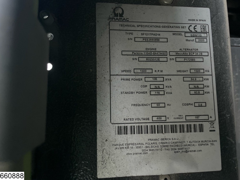 Pramac GSW115 2593 h, 85KW, 106KVA - Elektrický generátor: obrázok 5 Pramac GSW115 2593 h, 85KW, 106KVA - Elektrický generátor: obrázok 5