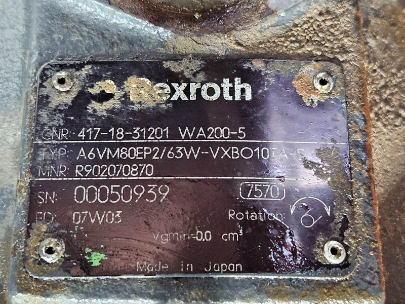 Komatsu WA200-5-Rexroth A6VM80EP2/63W-Drive motor/Rijmotor - Hydraulika pre Stavebné stroje: obrázok 5 Komatsu WA200-5-Rexroth A6VM80EP2/63W-Drive motor/Rijmotor - Hydraulika pre Stavebné stroje: obrázok 5
