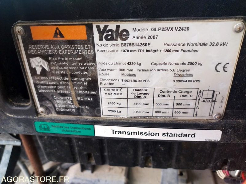 Chariot Élévateur YALE GLP25VX (2007) - Pour Pièces ou Réparation - Plynový vysokozdvižný vozík: obrázok 2 Chariot Élévateur YALE GLP25VX (2007) - Pour Pièces ou Réparation - Plynový vysokozdvižný vozík: obrázok 2