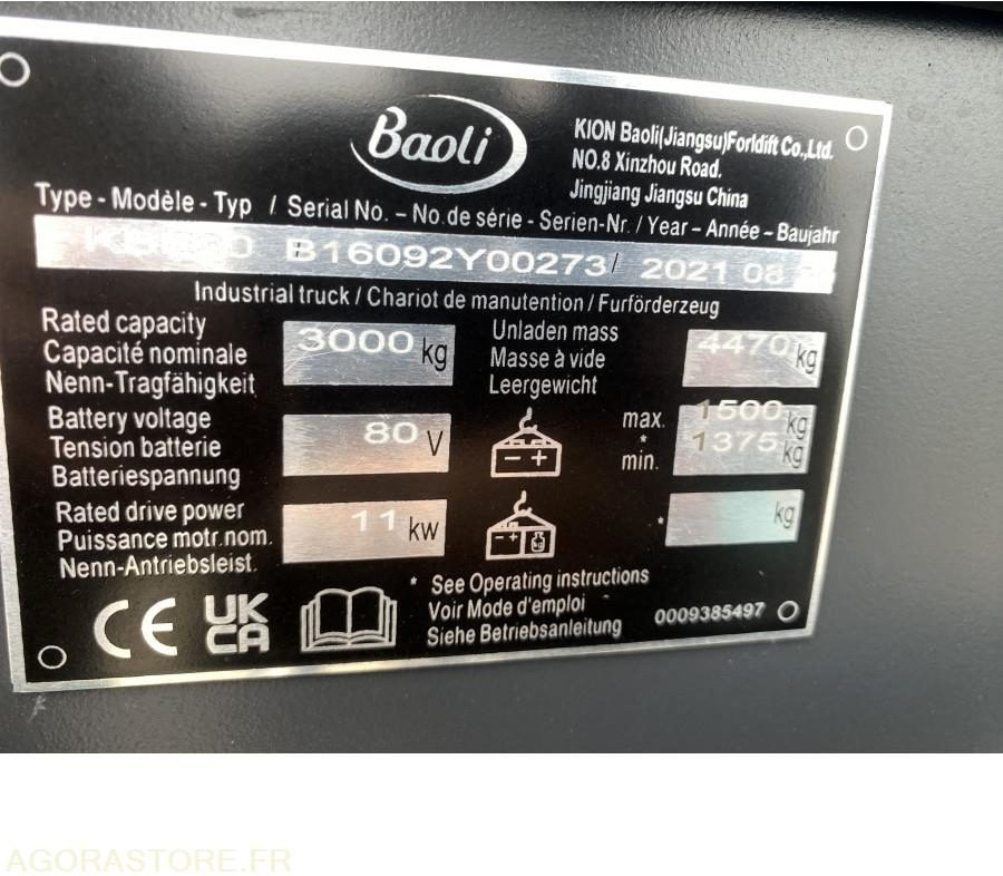 Chariot élévateur NEUF BAOLI KBE30N 3T ELECTRIQUE - Elektrický vysokozdvižný vozík: obrázok 3 Chariot élévateur NEUF BAOLI KBE30N 3T ELECTRIQUE - Elektrický vysokozdvižný vozík: obrázok 3