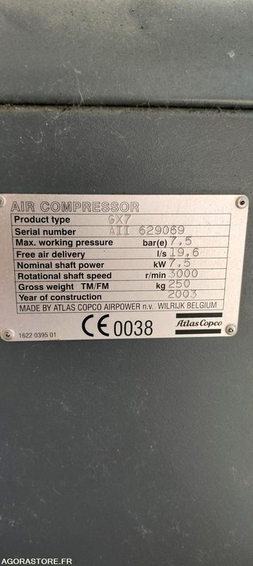 Compresseur Atlas GX7 - Vzduchový kompresor: obrázok 3 Compresseur Atlas GX7 - Vzduchový kompresor: obrázok 3