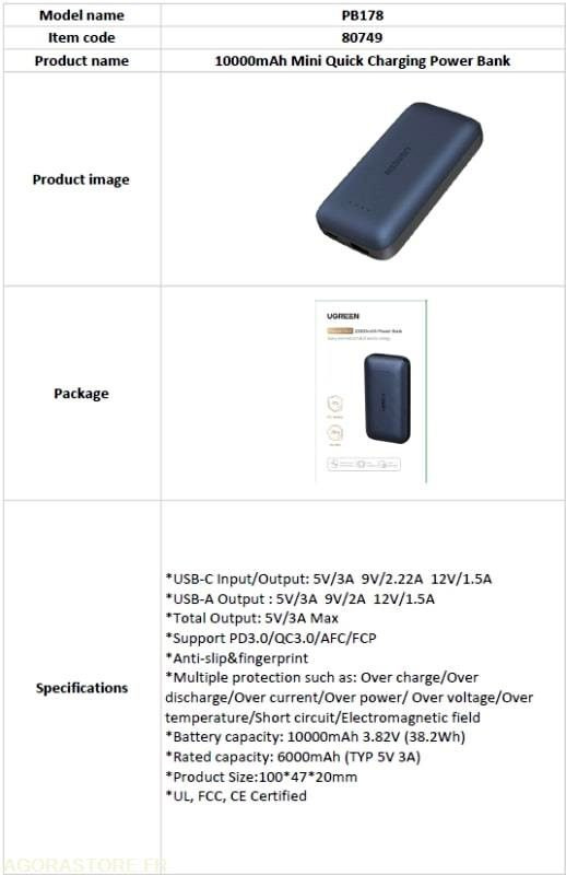 Lot de 200 batteries externes UGREEN PB178 10000mAh - Nástroj/ Vybavenie: obrázok 2 Lot de 200 batteries externes UGREEN PB178 10000mAh - Nástroj/ Vybavenie: obrázok 2