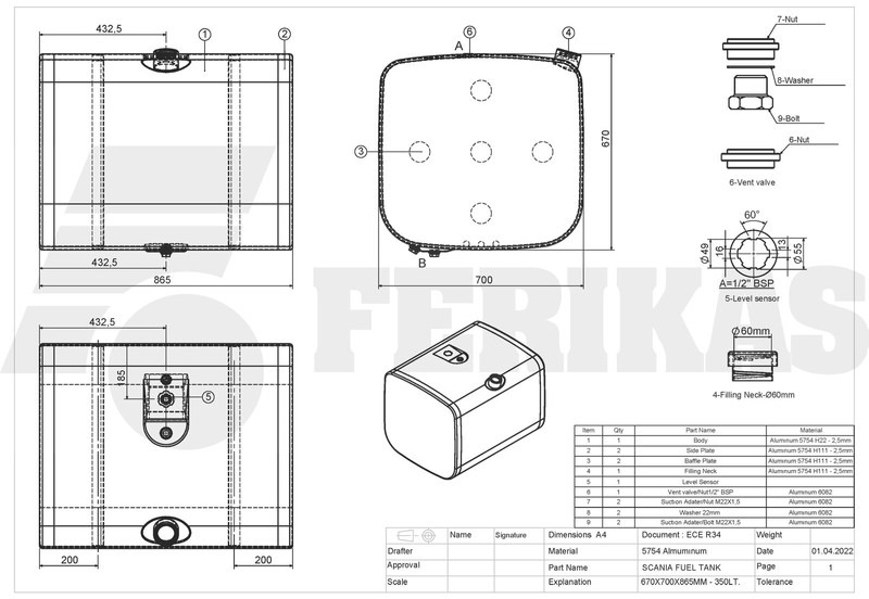 Nový Palivová nádrž pre Nákladné auto Scania New aluminum fuel tank 350L: obrázok 9 Nový Palivová nádrž pre Nákladné auto Scania New aluminum fuel tank 350L: obrázok 9