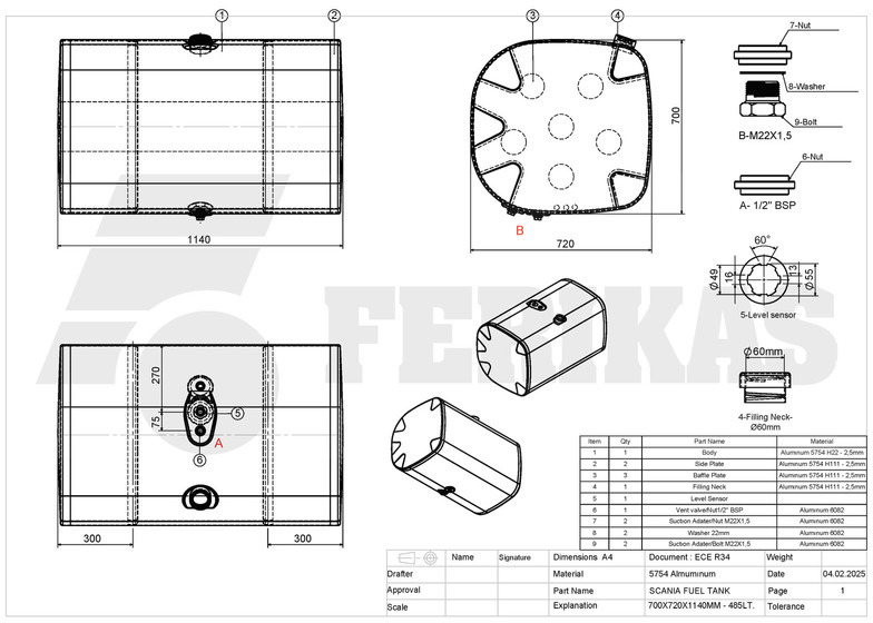 Nový Palivová nádrž pre Nákladné auto Scania New aluminum fuel tank 485L: obrázok 10