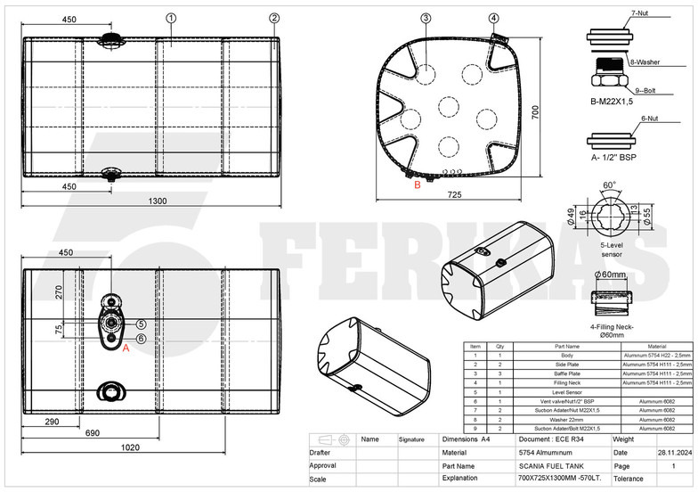 Nový Palivová nádrž pre Nákladné auto Scania New aluminum fuel tank 570L: obrázok 8