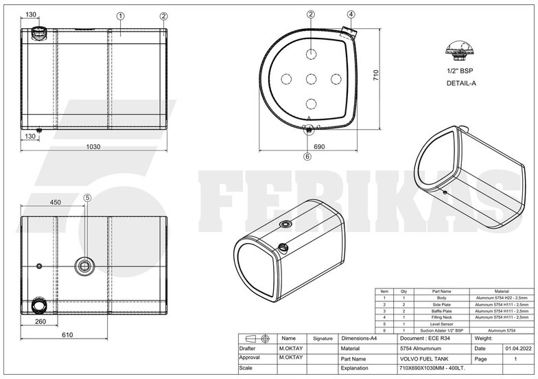 Nový Palivová nádrž pre Nákladné auto Volvo New aluminum fuel tank 400L: obrázok 8 Nový Palivová nádrž pre Nákladné auto Volvo New aluminum fuel tank 400L: obrázok 8