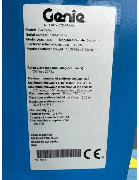 Leasing Genie Z40/23 NRJ elektro 14m (1825) Genie Z40/23 NRJ elektro 14m (1825): obrázok 10 Leasing Genie Z40/23 NRJ elektro 14m (1825) Genie Z40/23 NRJ elektro 14m (1825): obrázok 10