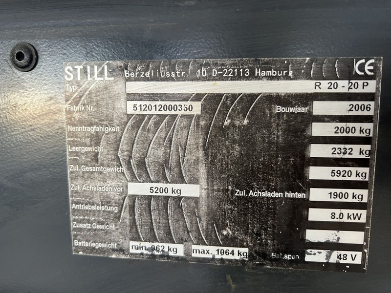 Elektrický vysokozdvižný vozík Still R20-20P Heftruck Still R20-20P Duplo 340 freelift/sideshift elektrisch 2006 Accu 2014: obrázok 17