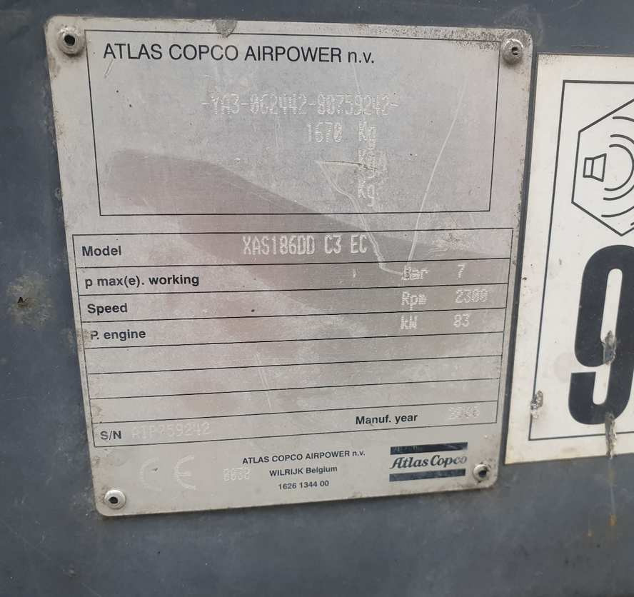 Atlas Copco XAS 186 air compressor - Vzduchový kompresor: obrázok 3 Atlas Copco XAS 186 air compressor - Vzduchový kompresor: obrázok 3